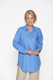 Longbluse aus Leinen - 647 AZUR - Blau
