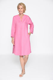 Freizeitkleid Midi aus Leinen - 415 PINK - Rosa