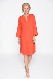 Freizeitkleid Midi aus Leinen - 451 GERANIE - Rot