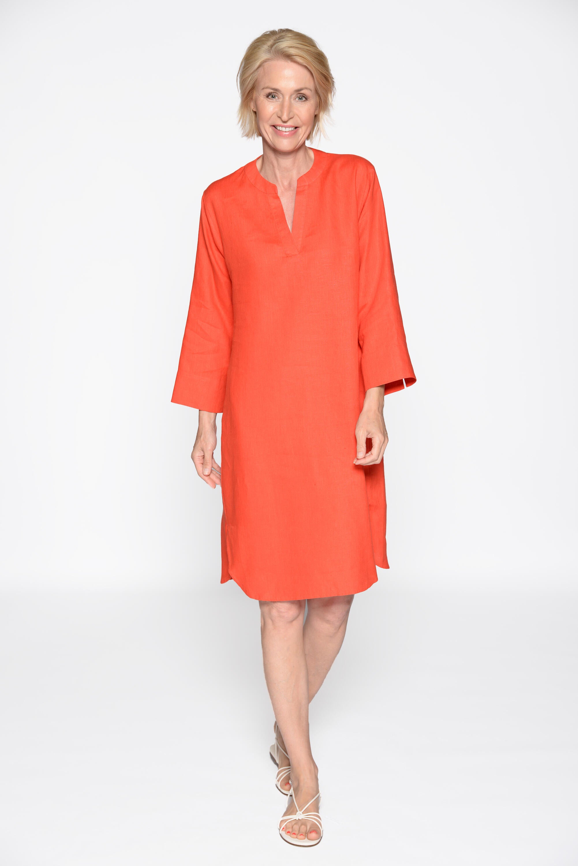 Freizeitkleid Midi aus Leinen - 451 GERANIE - Rot