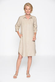 Freizeitkleid Midi aus Leinen - 248 NATUR - Beige