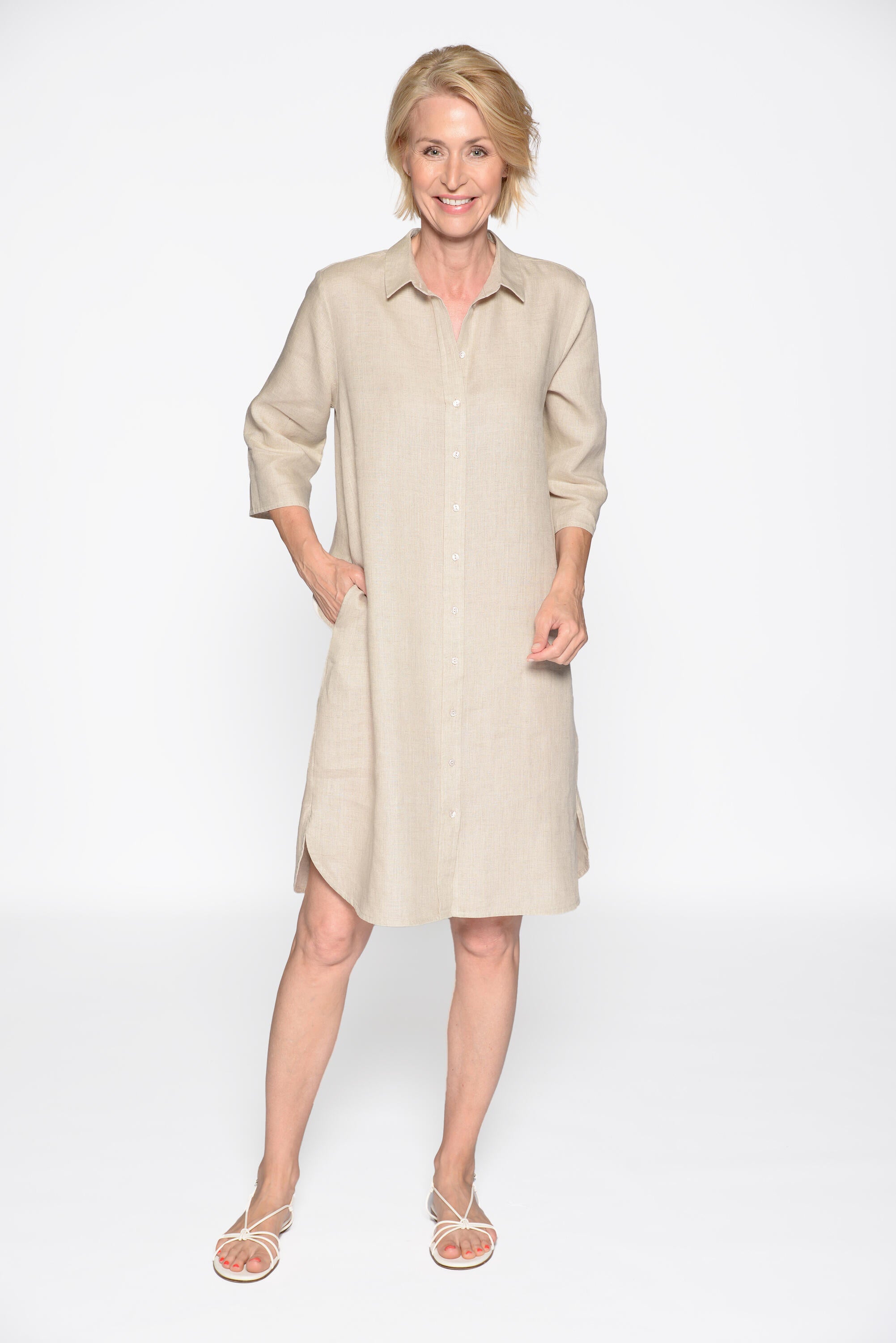 Freizeitkleid Midi aus Leinen - 248 NATUR - Beige