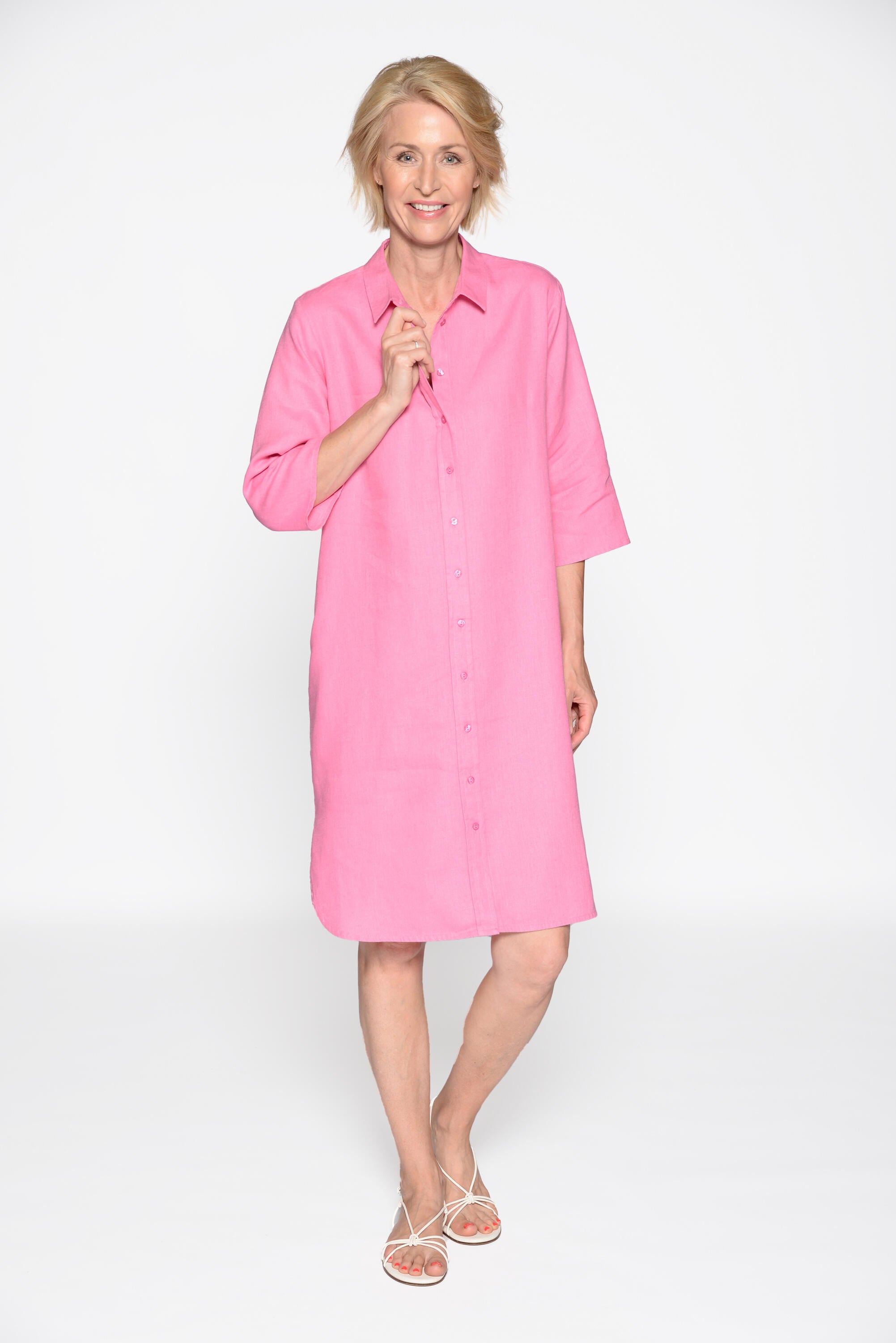 Freizeitkleid Midi aus Leinen - 415 PINK - Rosa
