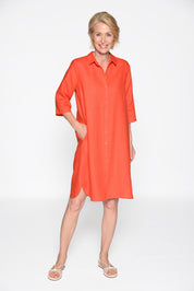 Freizeitkleid Midi aus Leinen - 451 GERANIE - Rot