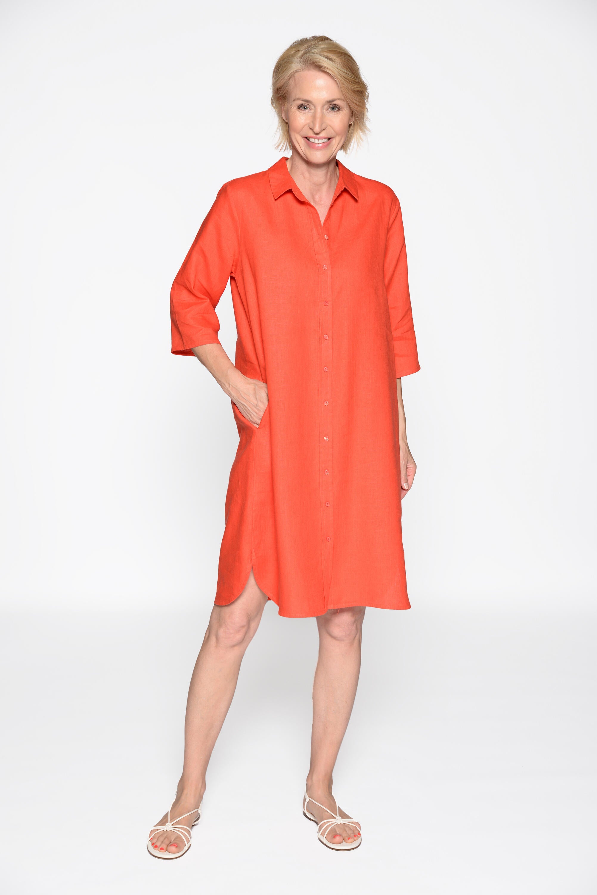 Freizeitkleid Midi aus Leinen - 451 GERANIE - Rot