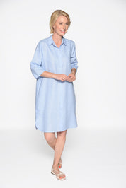 Freizeitkleid Midi aus Leinen - 612 BLEU - Blau