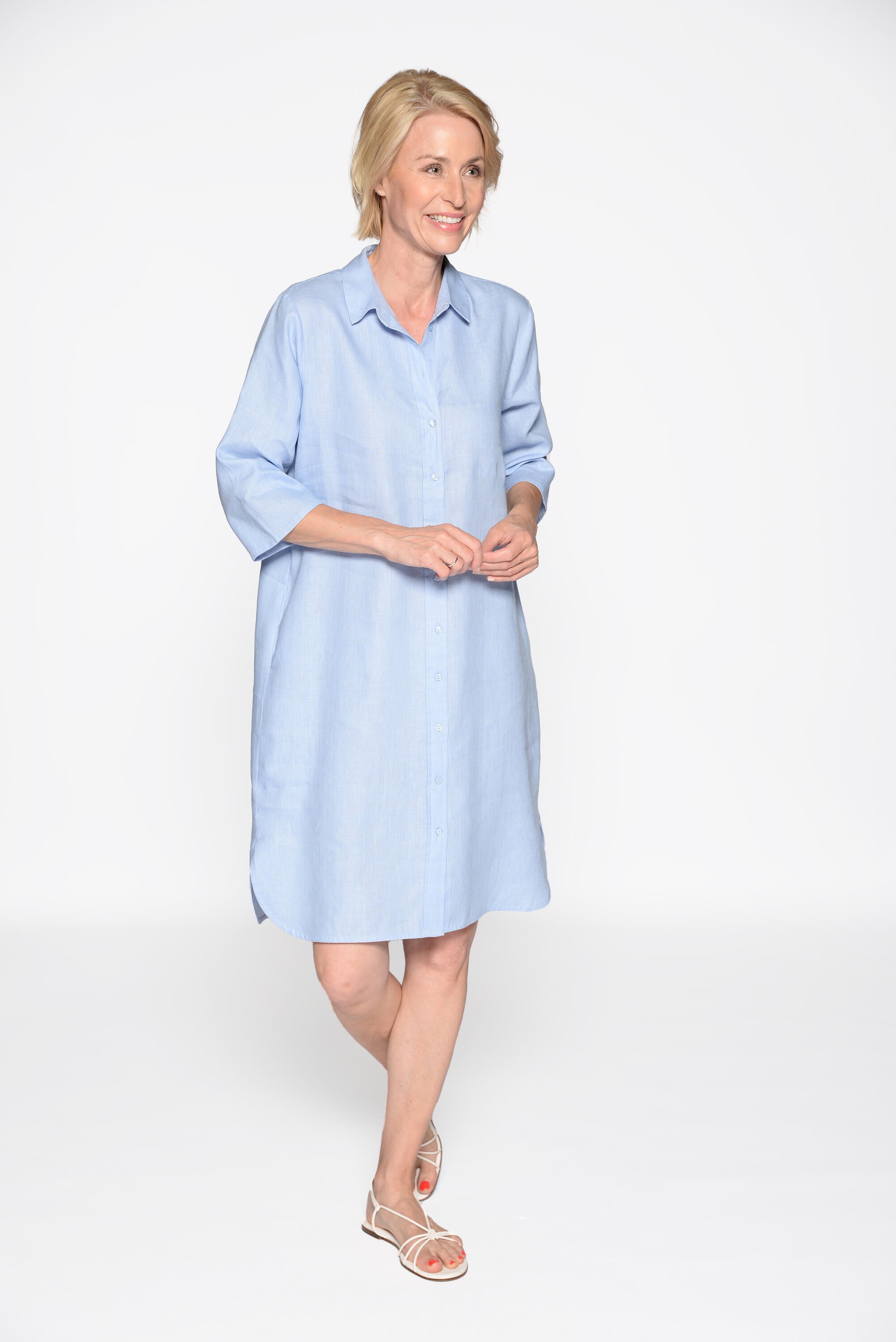 Freizeitkleid Midi aus Leinen - 612 BLEU - Blau