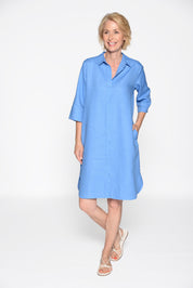Freizeitkleid Midi aus Leinen - 647 AZUR - Blau