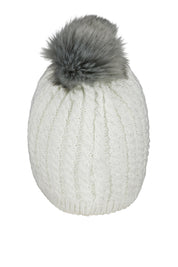 Strickmütze mit Bommel - 01-white - Weiß
