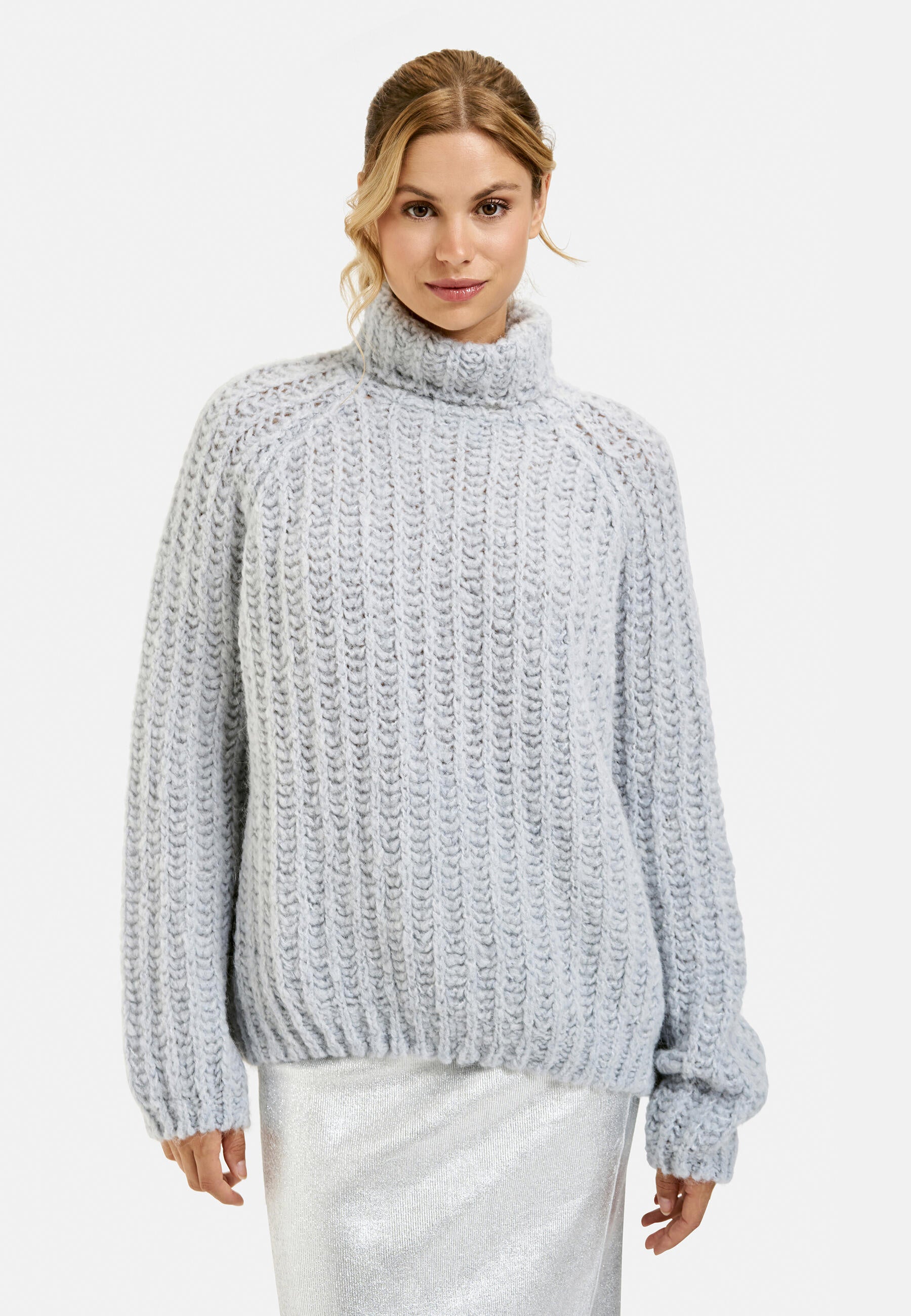 Grobstrickpullover mit Rollkragen - 603 - Blau