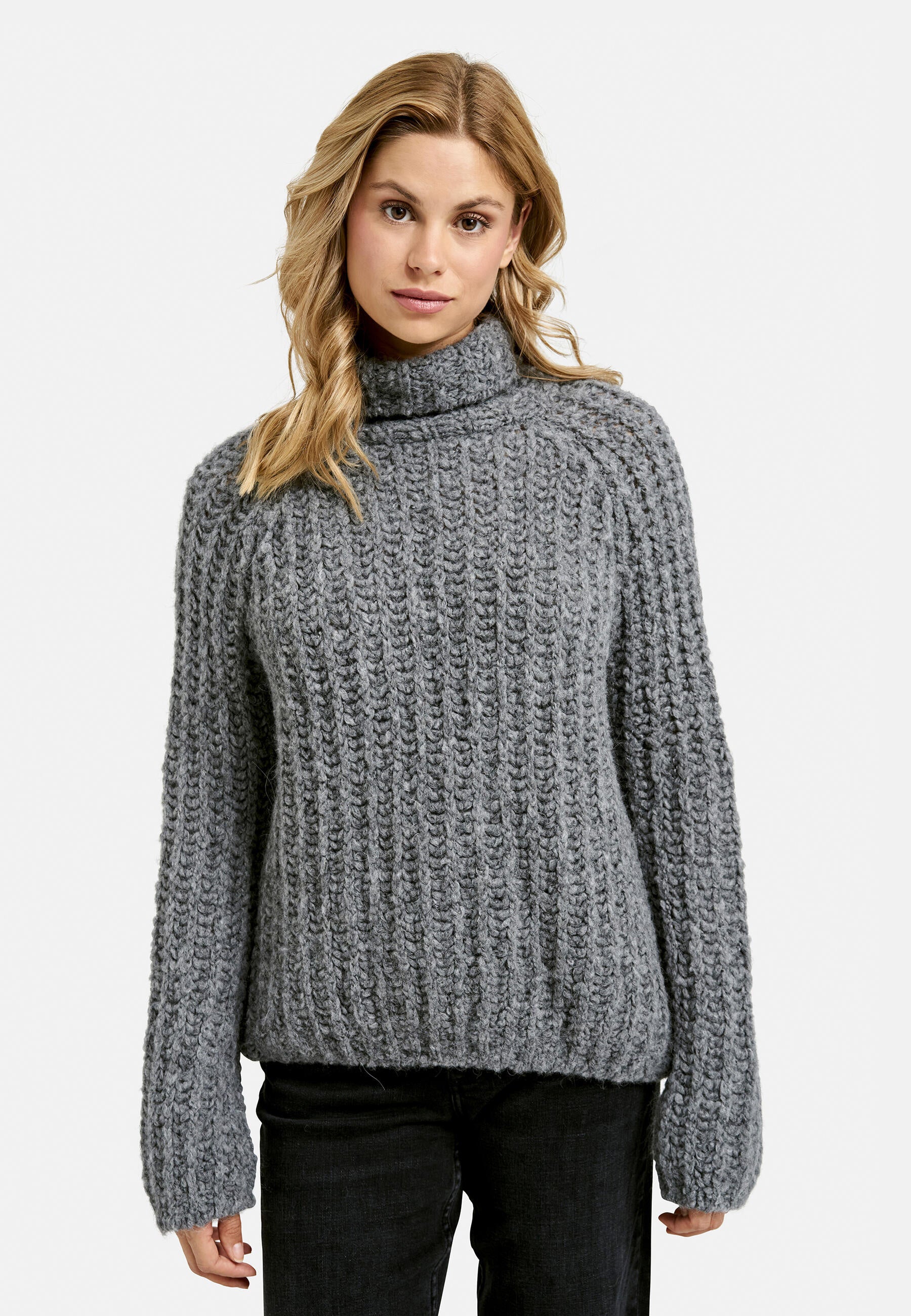 Grobstrickpullover mit Rollkragen - 812 - Grau