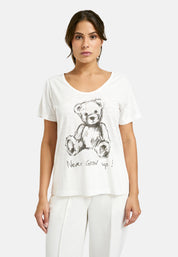 T-Shirt aus Baumwollmix - 104-OFFWHITE - Weiß