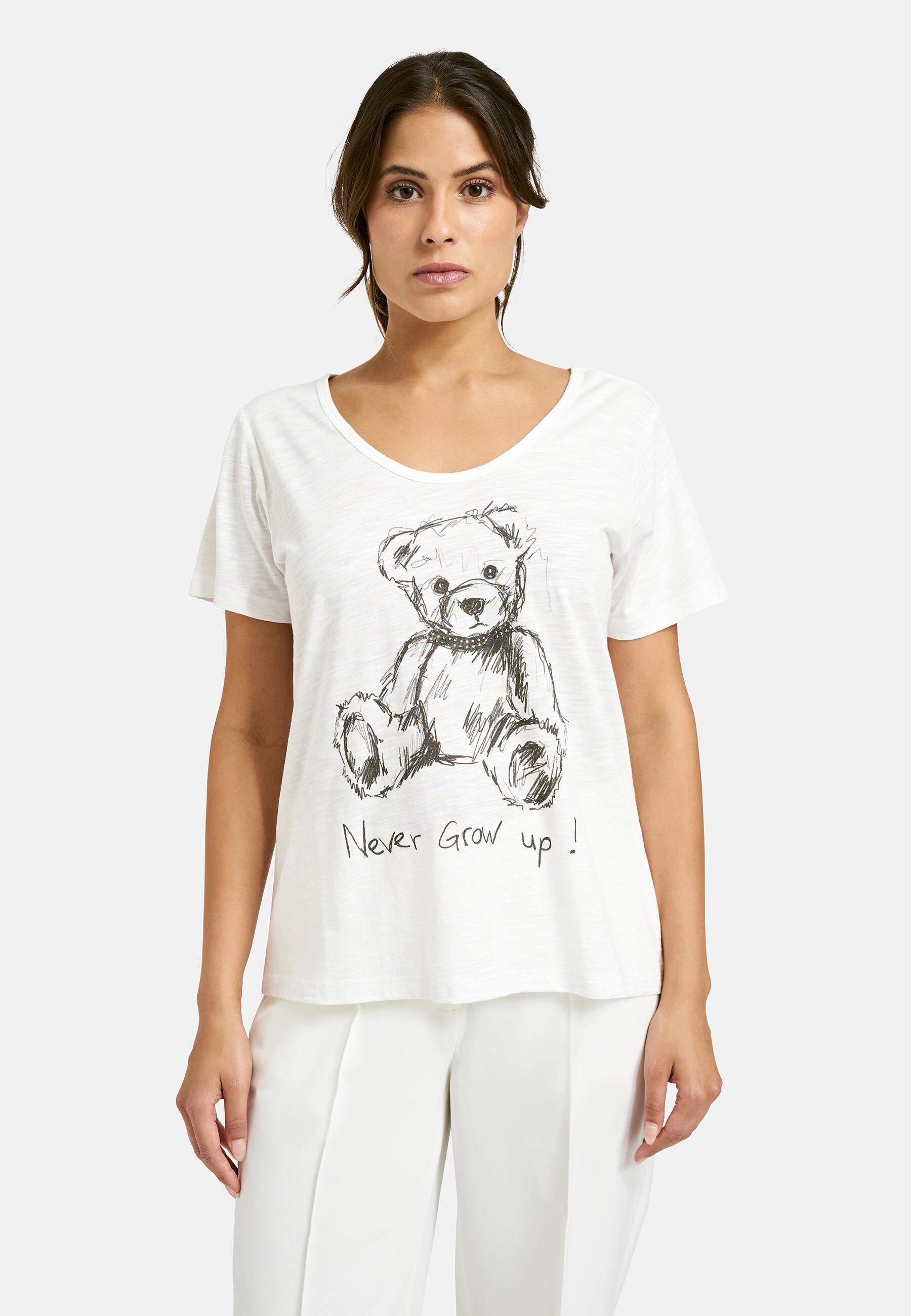 T-Shirt aus Baumwollmix - 104-OFFWHITE - Weiß