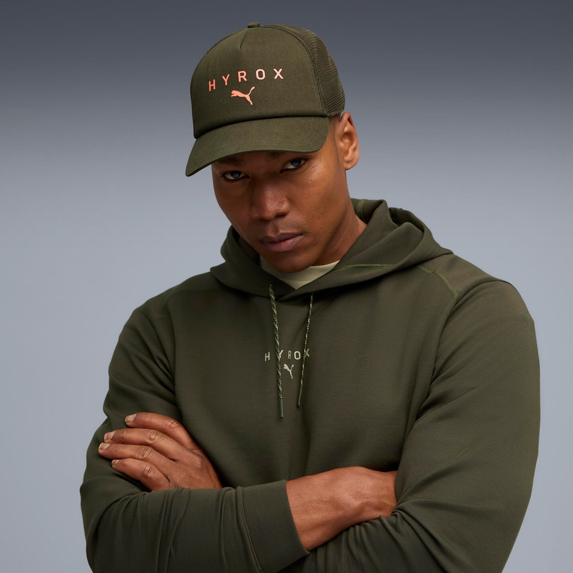 Trucker Cap HYROX - 005-Dark Olive-Glowing Orange - Grün
