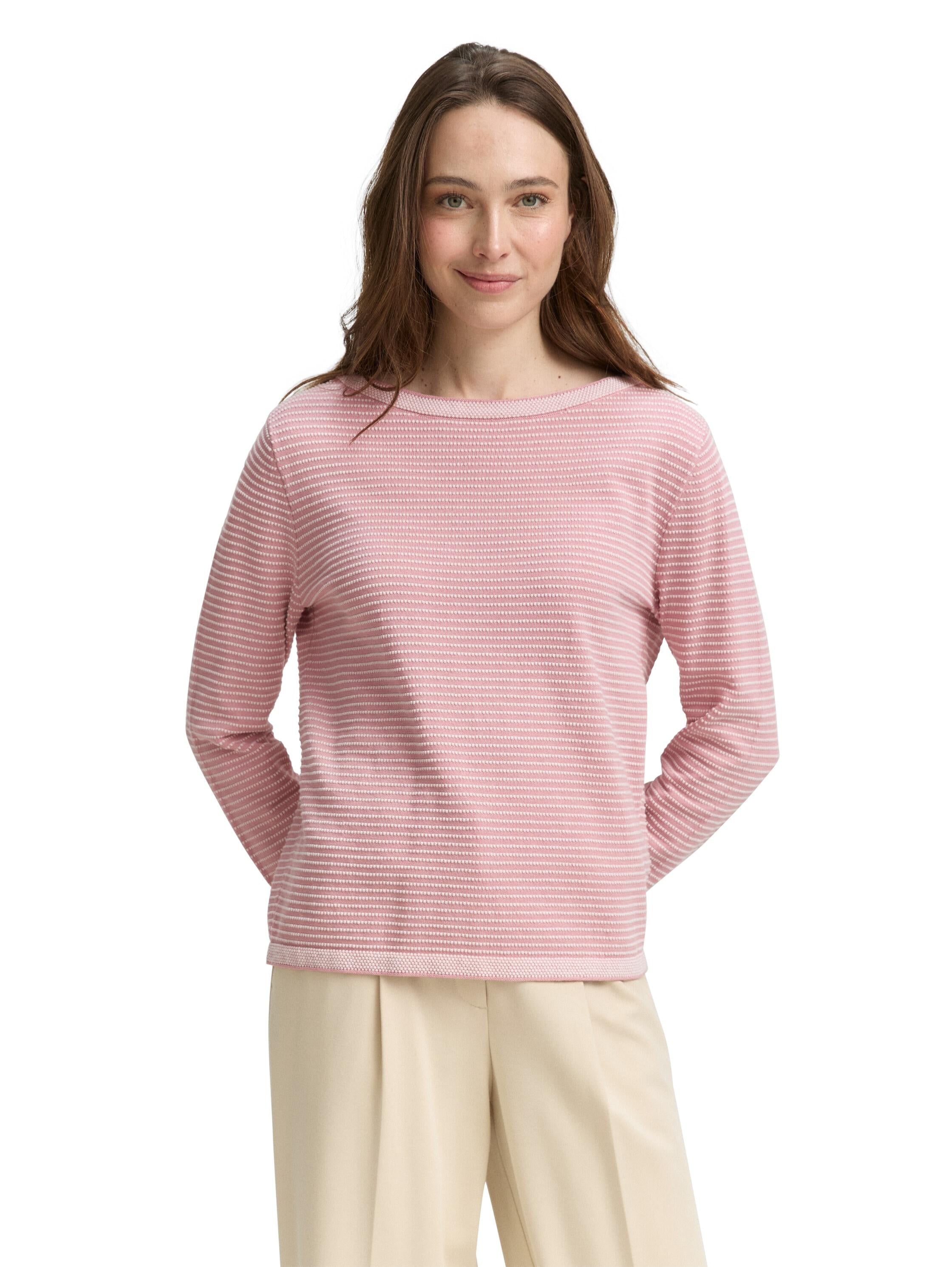 Strickpullover aus Baumwolle - 38706-rose bubble knit stripe - Rosa