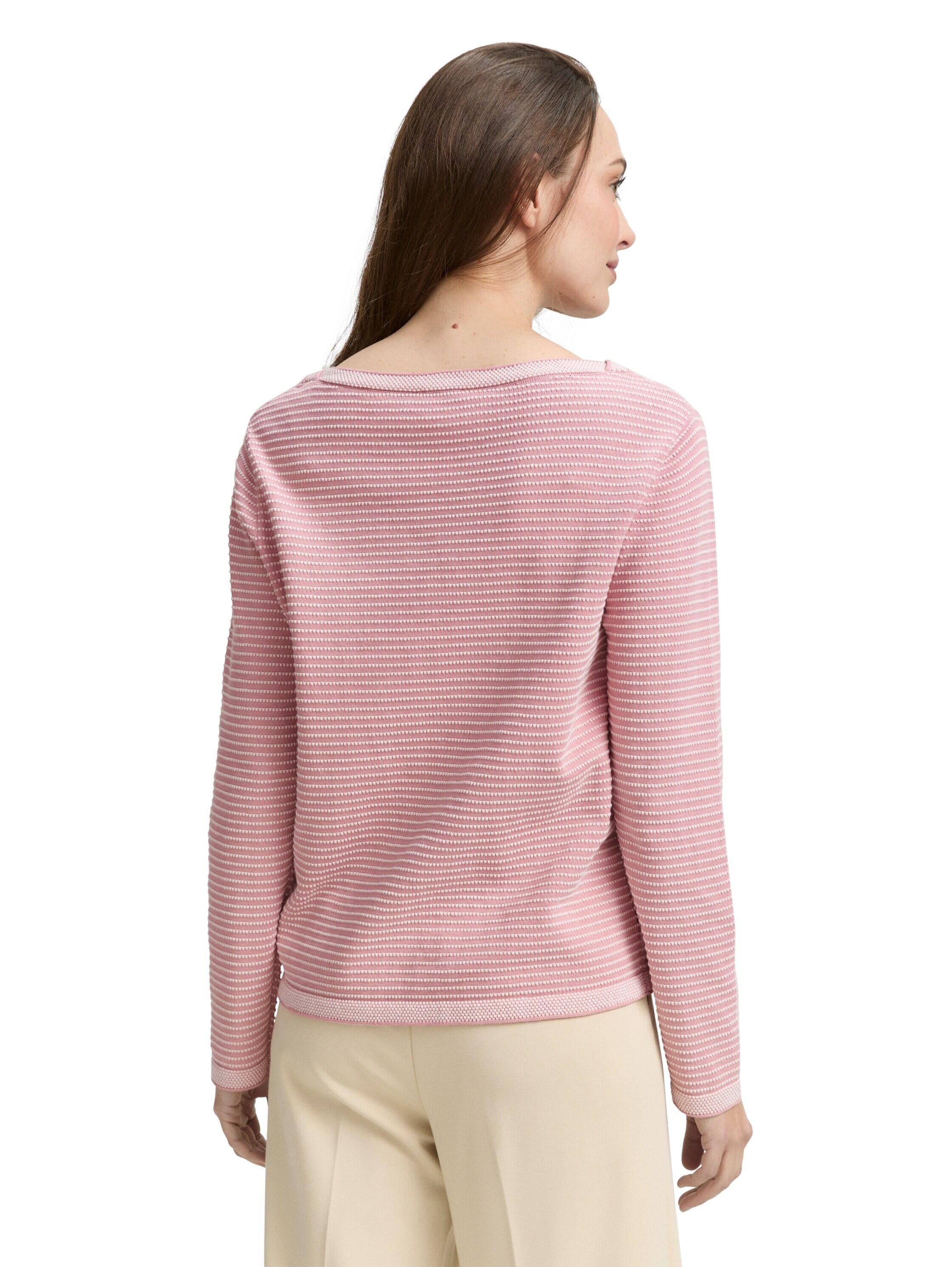 Strickpullover aus Baumwolle - 38706-rose bubble knit stripe - Rosa