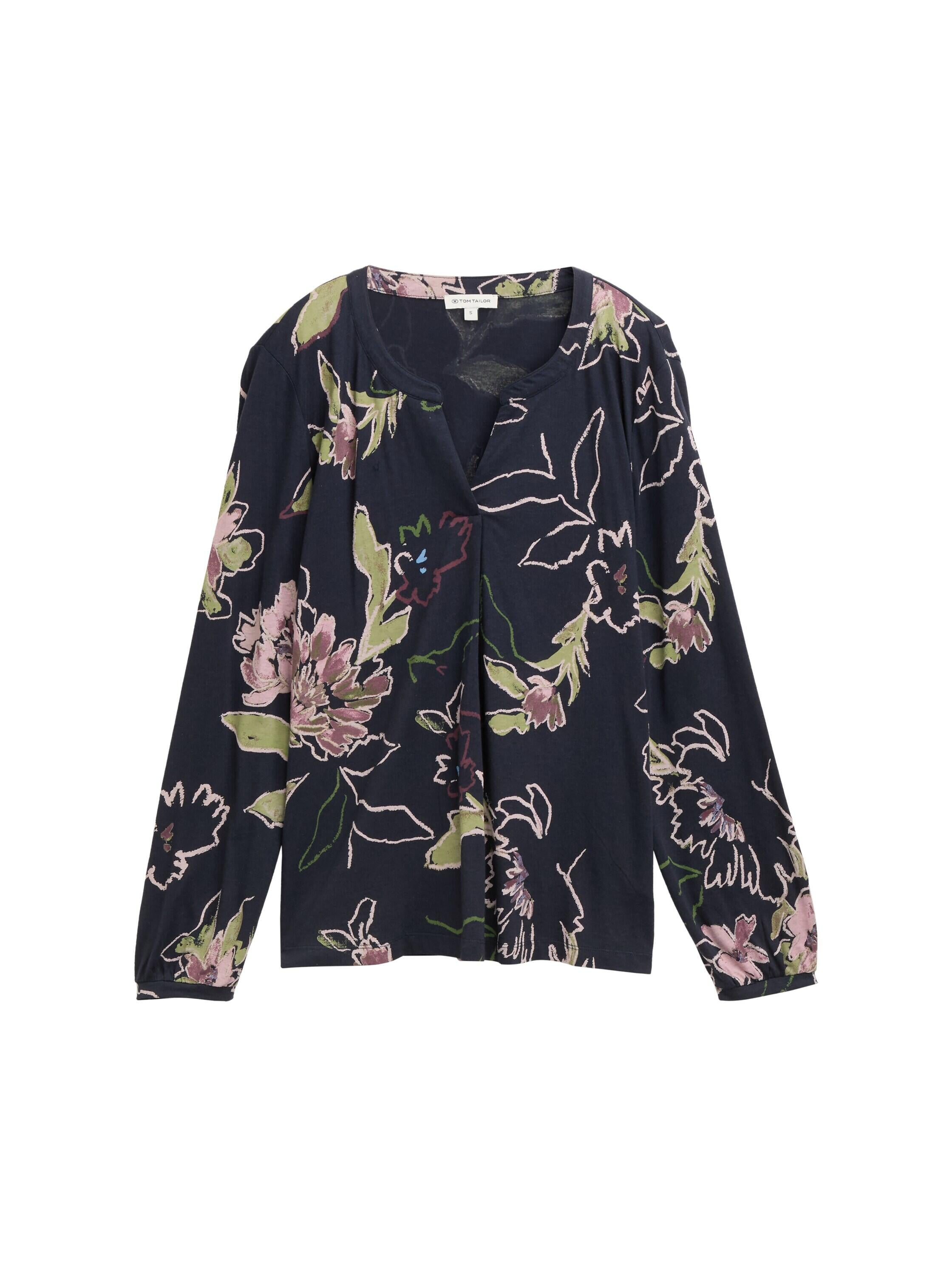 Langarmshirt floral aus Baumwollmix - 38400-big flower design - Blau