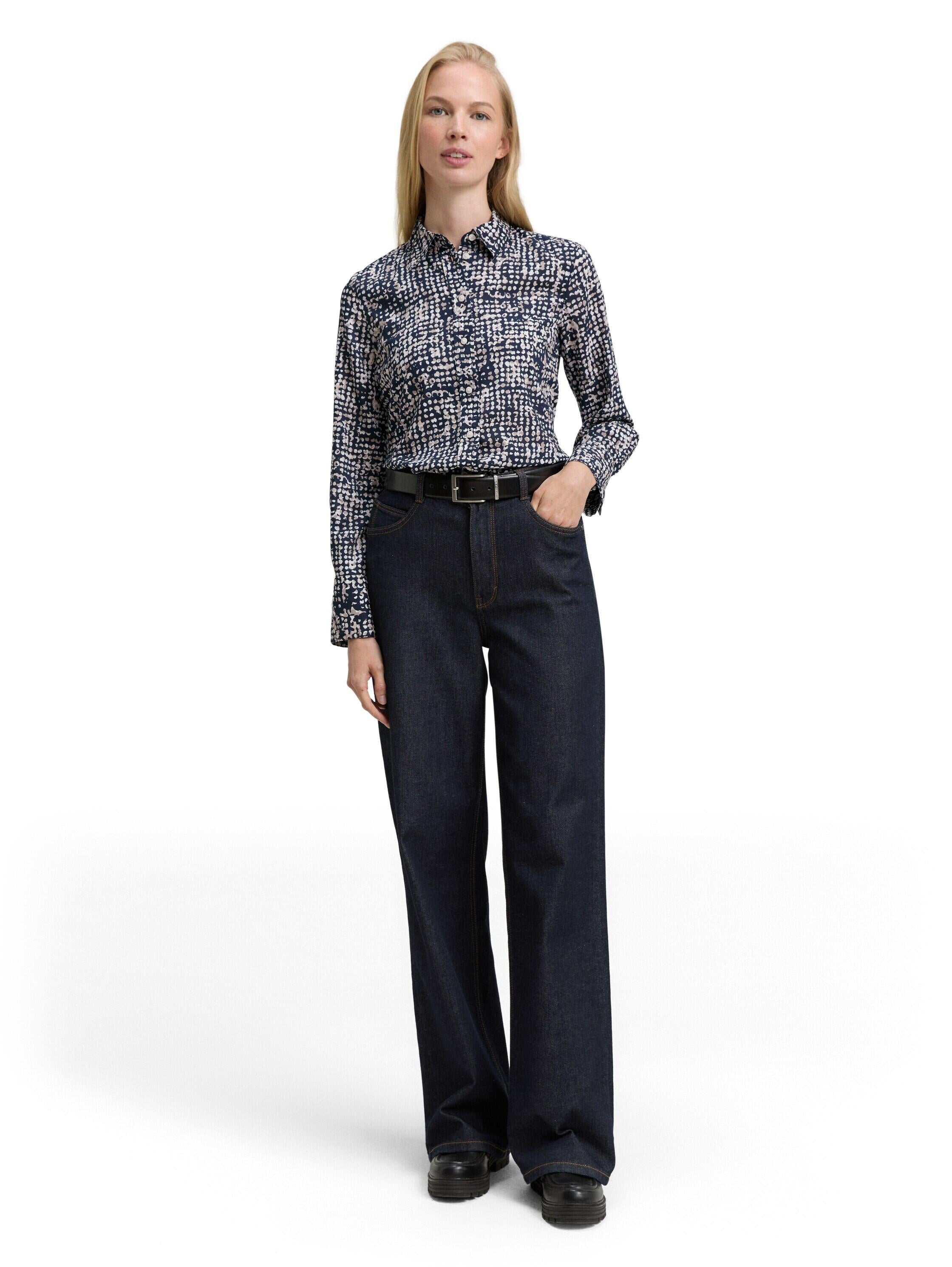 Hemdbluse mit Muster - 38402-navy abstract dot design - Blau