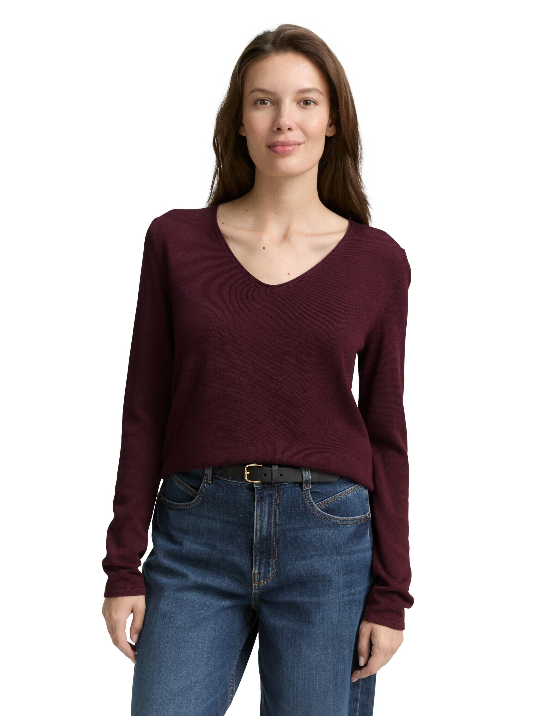 Strickpullover aus Baumwollmix - 16427-bordeaux red - Rot