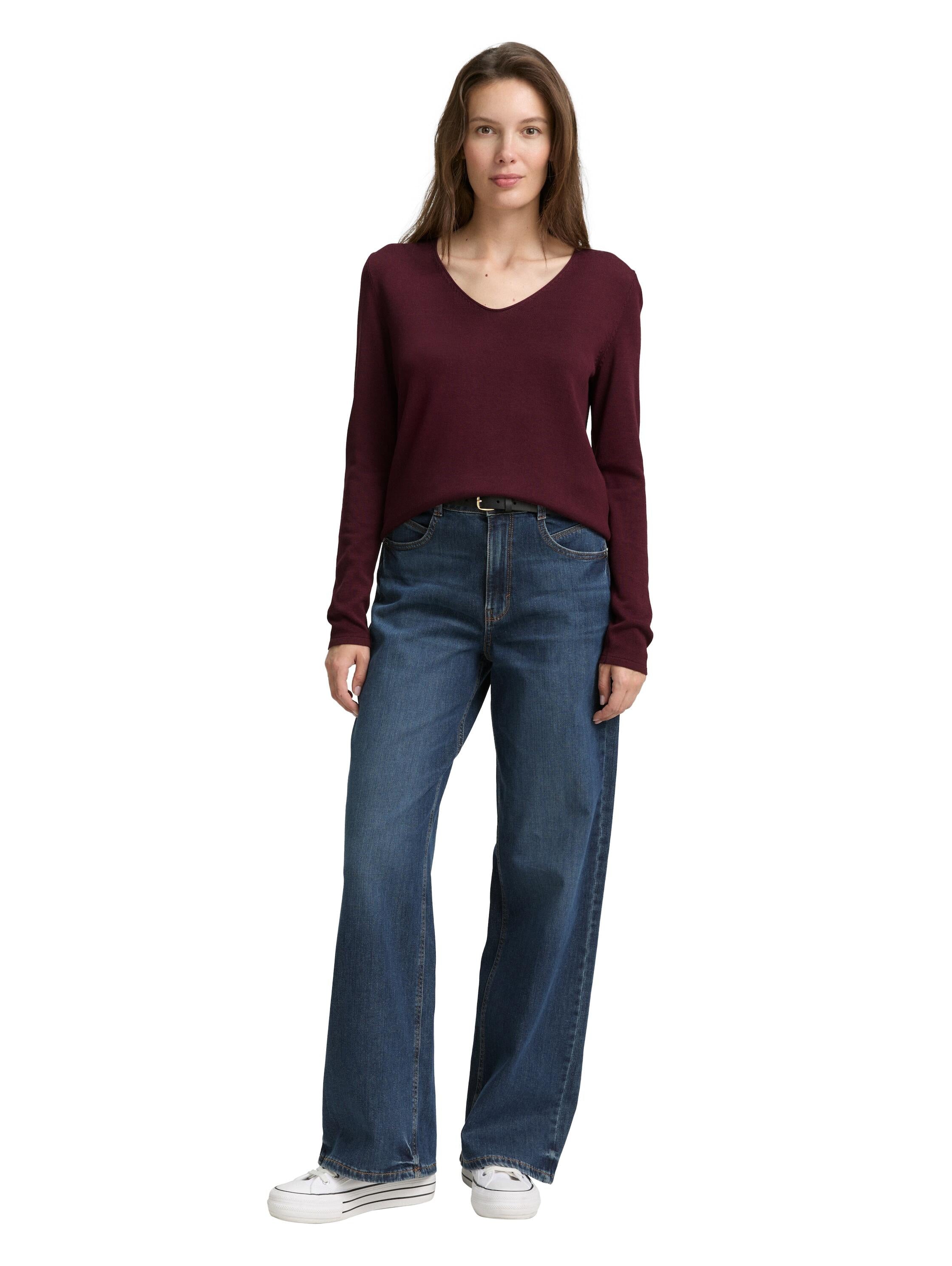 Strickpullover aus Baumwollmix - 16427-bordeaux red - Rot