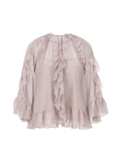 Volantbluse aus Viskose - 702 - Beige