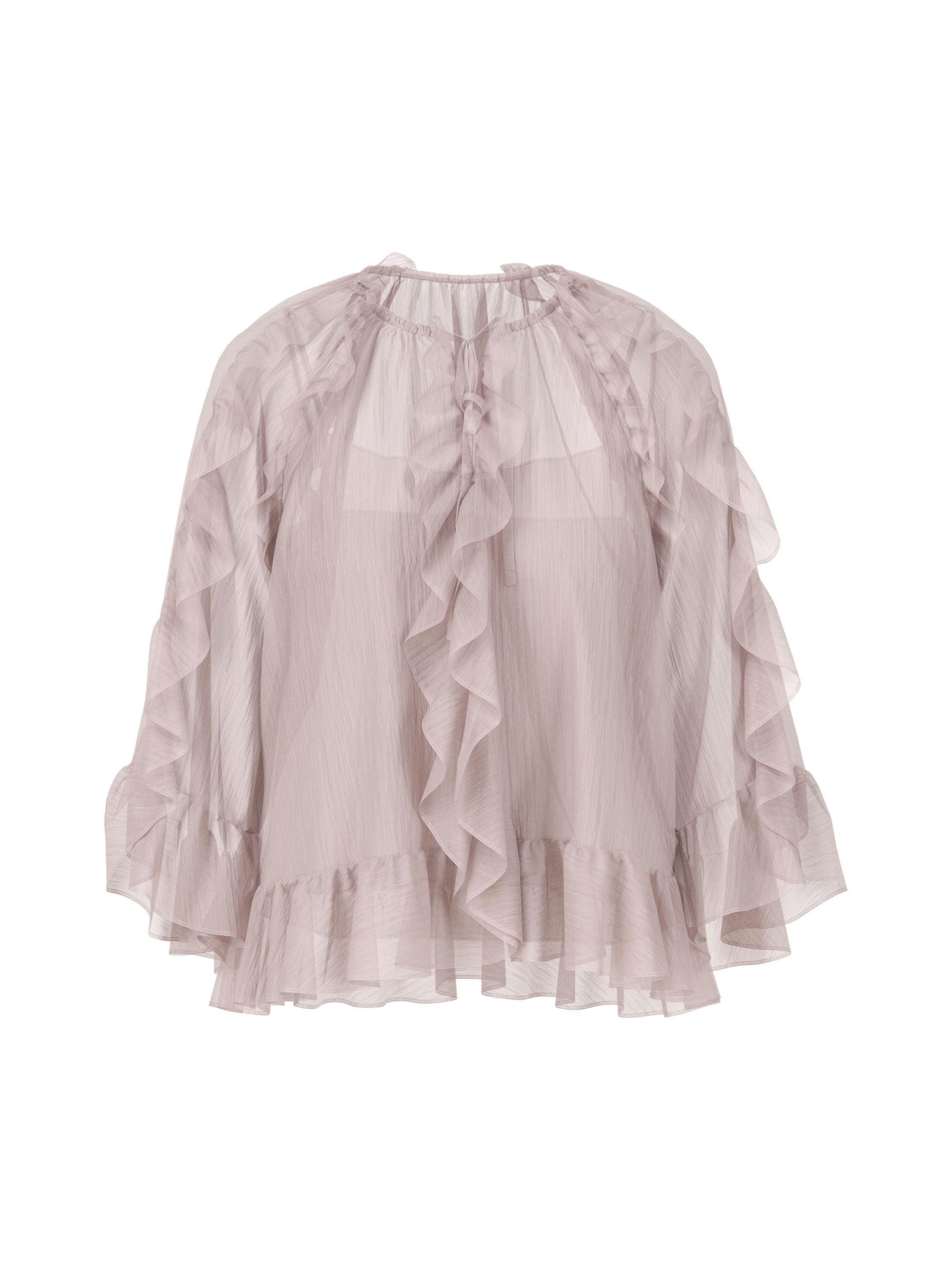 Volantbluse aus Viskose - 702 - Beige