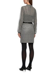 Bluse gemustert mit Rüschen - 836 - Grau