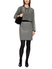 Bluse gemustert mit Rüschen - 836 - Grau