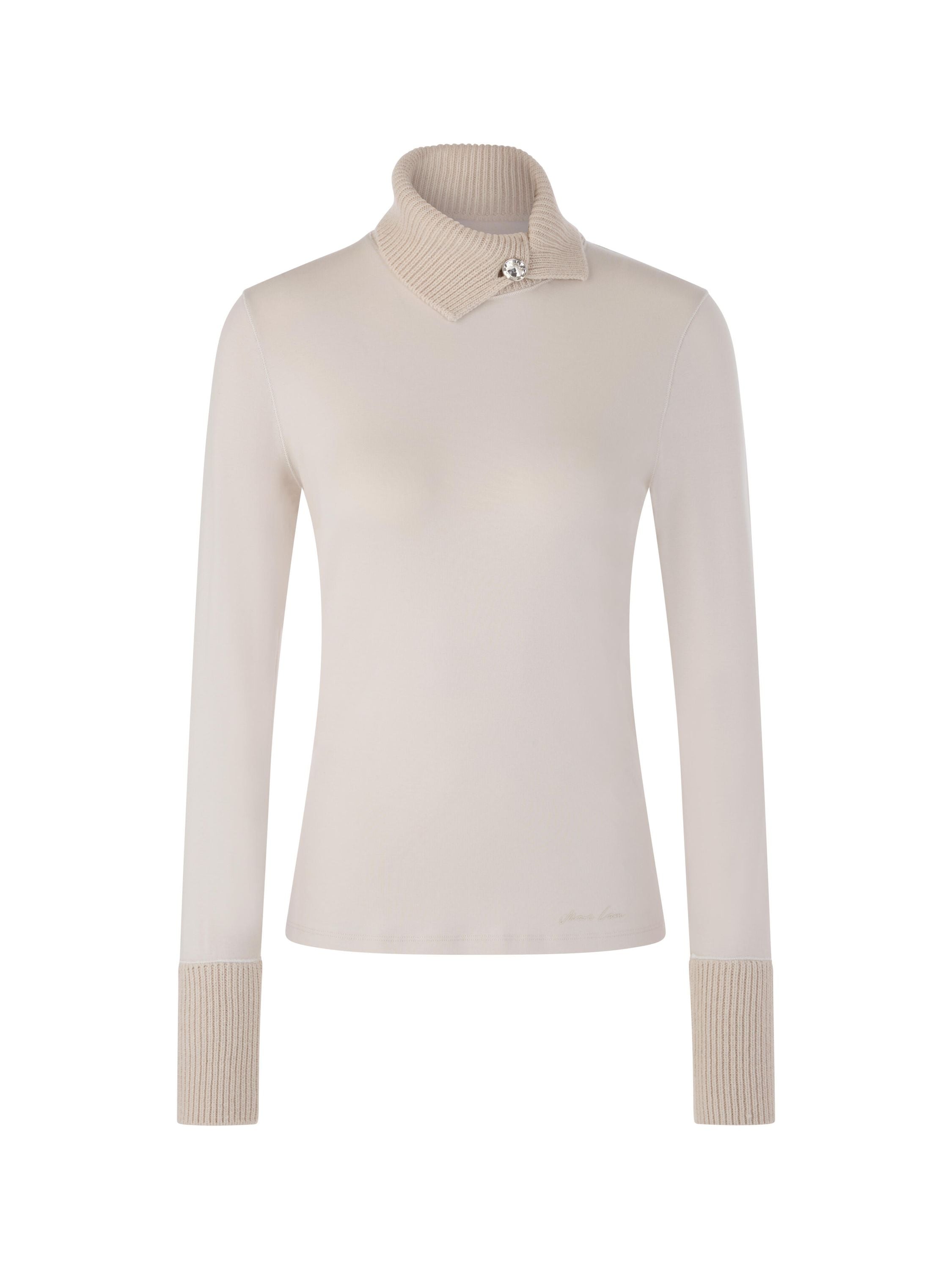 Longsleeve mit gestricktem Kragen - 182 - Creme