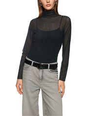 Langarmshirt aus Mesh - 900 - Schwarz