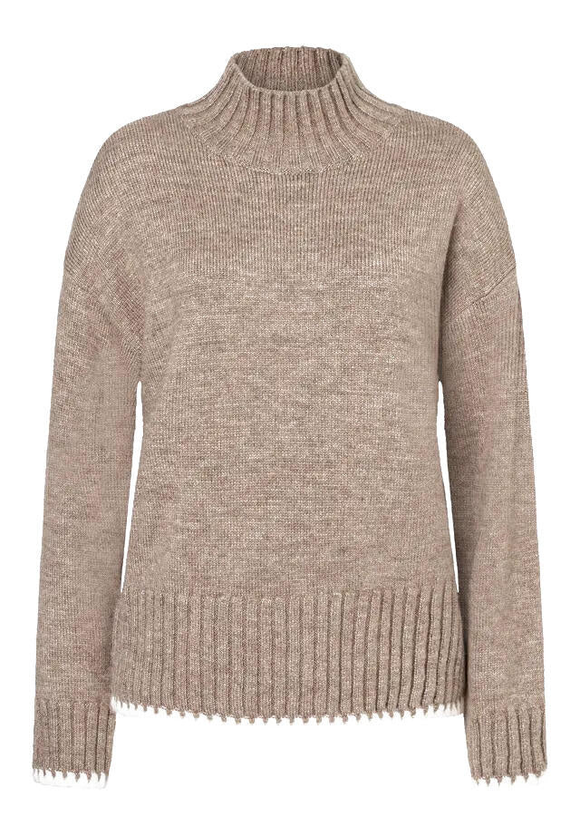 Strickpullover mit Stehkragen - 0260 - Beige