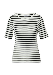 T-Shirt Gestreift mit Glitzerschimmer - 01G0-WHITE - Weiß | Schwarz