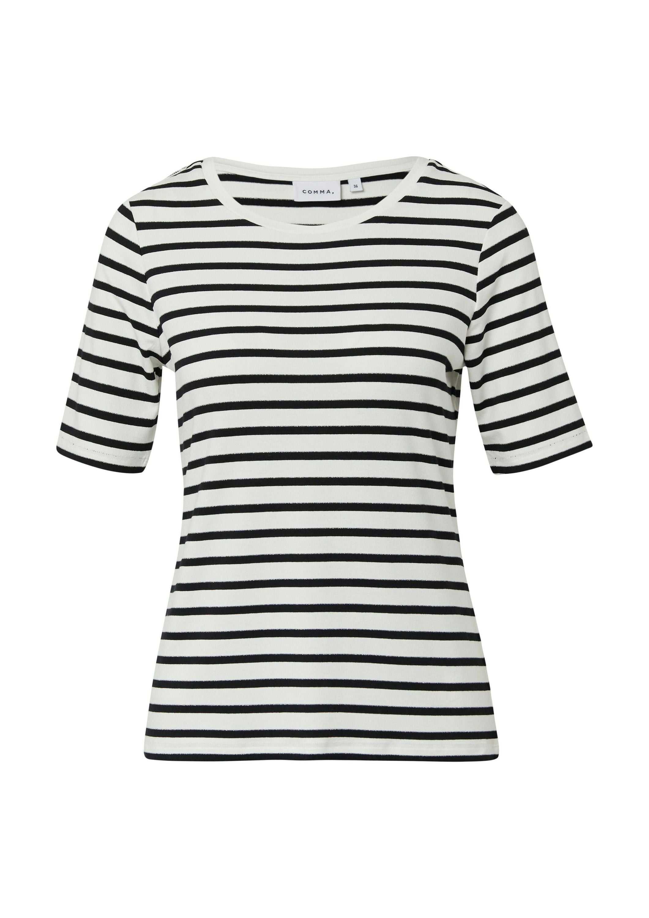 T-Shirt Gestreift mit Glitzerschimmer - 01G0-WHITE - Weiß | Schwarz