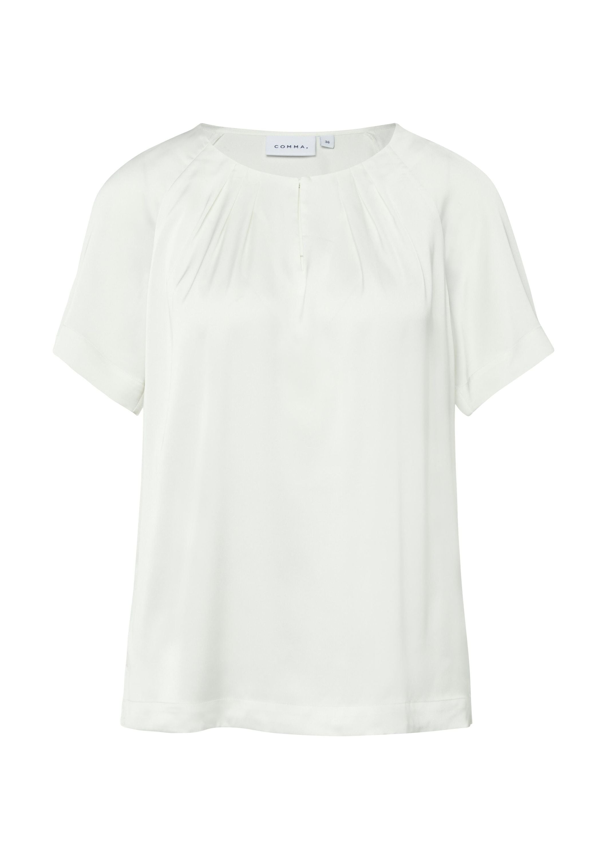 Bluse mit Raffung am Ausschnitt - 0120-WHITE - Weiß