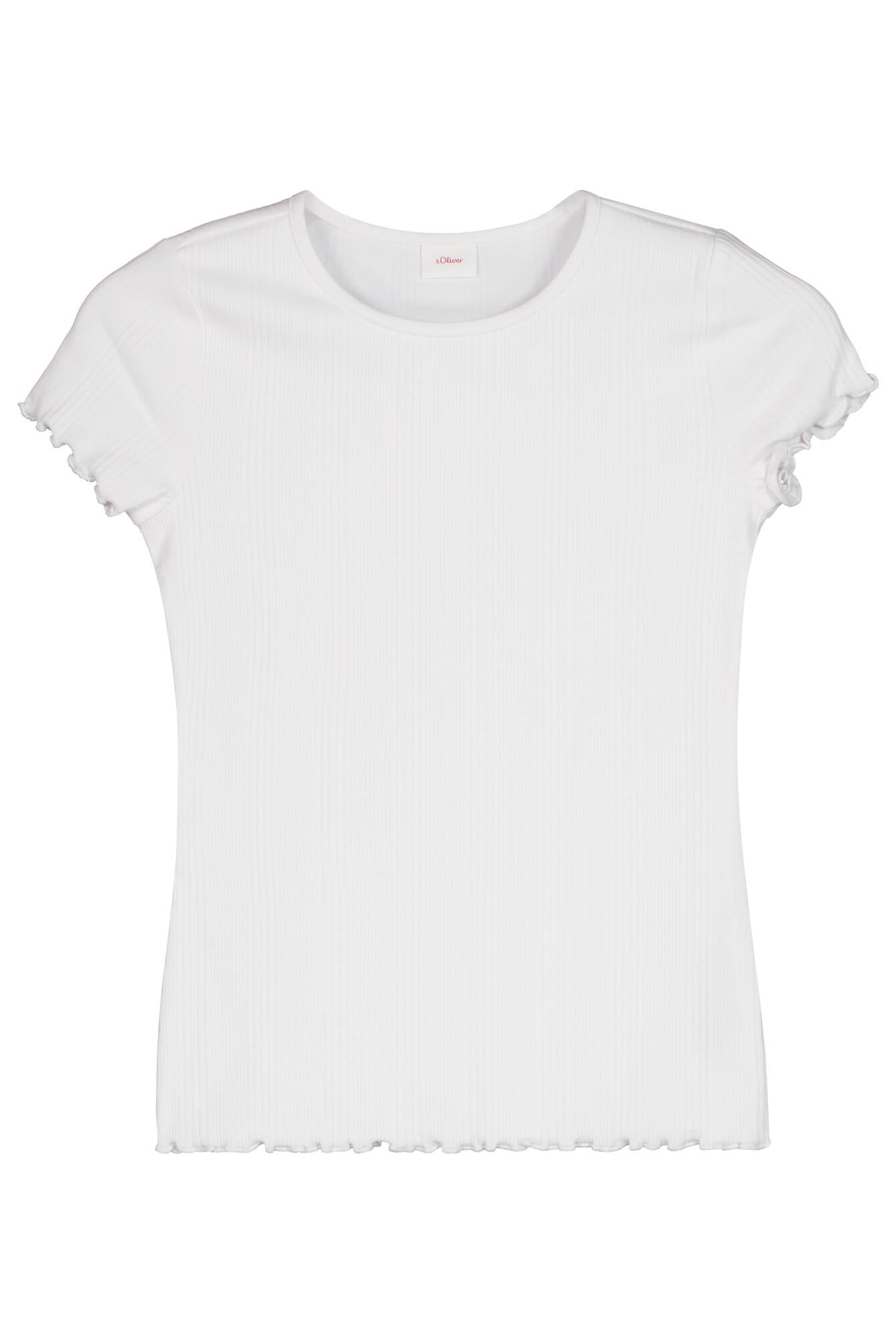 T-Shirt mit Riffelsaum - 0100-WHITE - Weiß