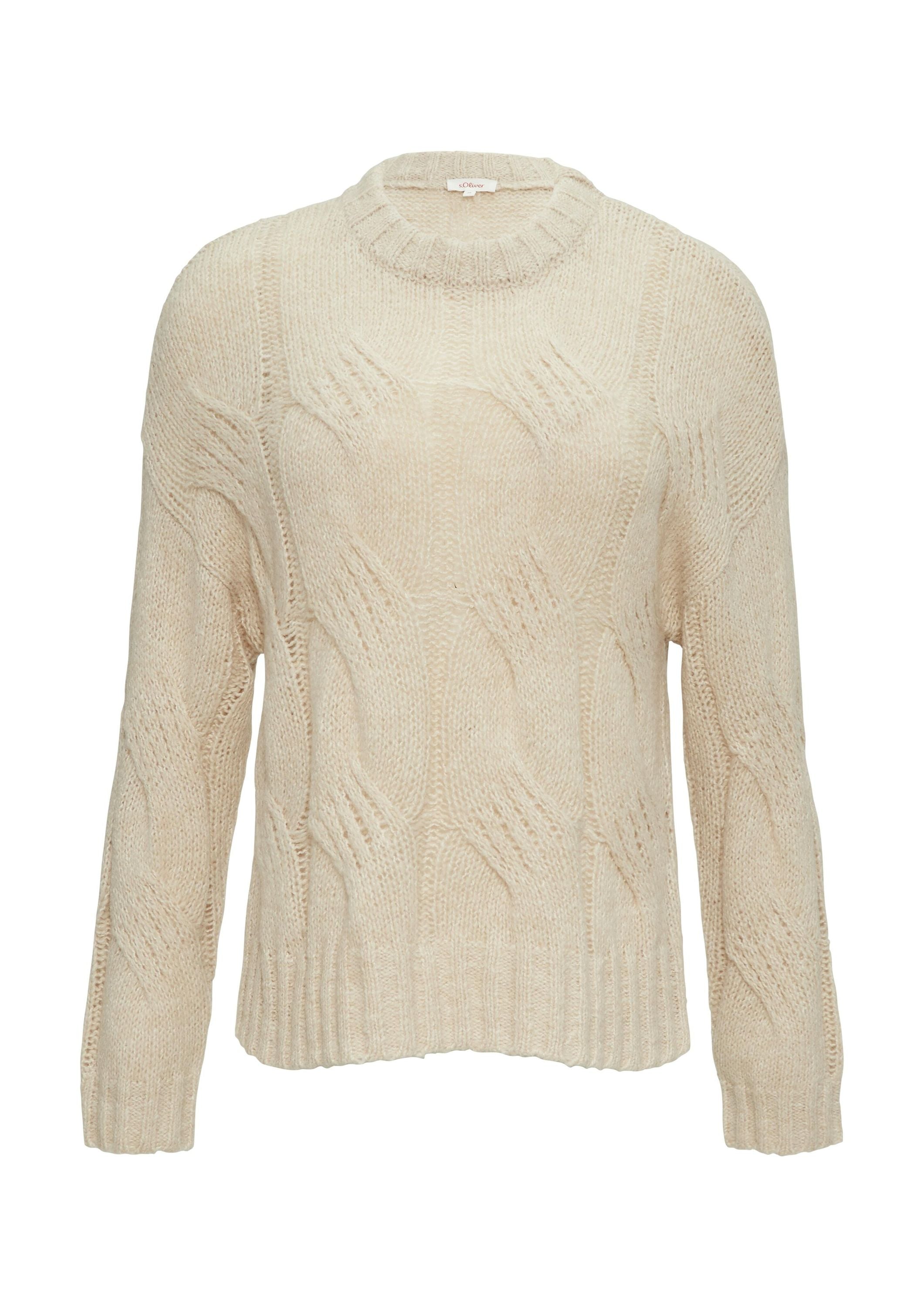 Strickpullover mit Zopfmuster - 81W9-BROWN - Beige