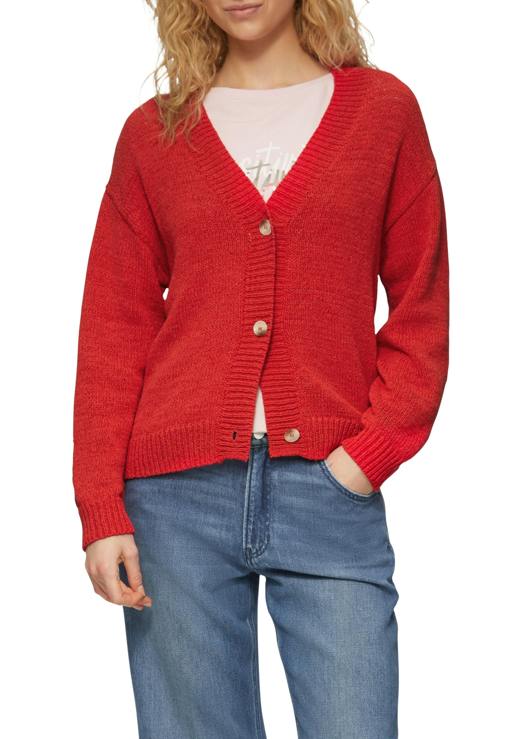 Strickjacke Relaxed Fit aus Baumwollmix - 30X1-RED - Rot