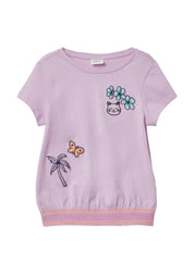 T-Shirt im O-Shape und gesmoktem Saum - 4222-LILAC/PINK - Violett