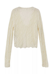 Strickjacke aus Lochstick - 0600-WHITE - Creme