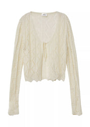 Strickjacke aus Lochstick - 0600-WHITE - Creme