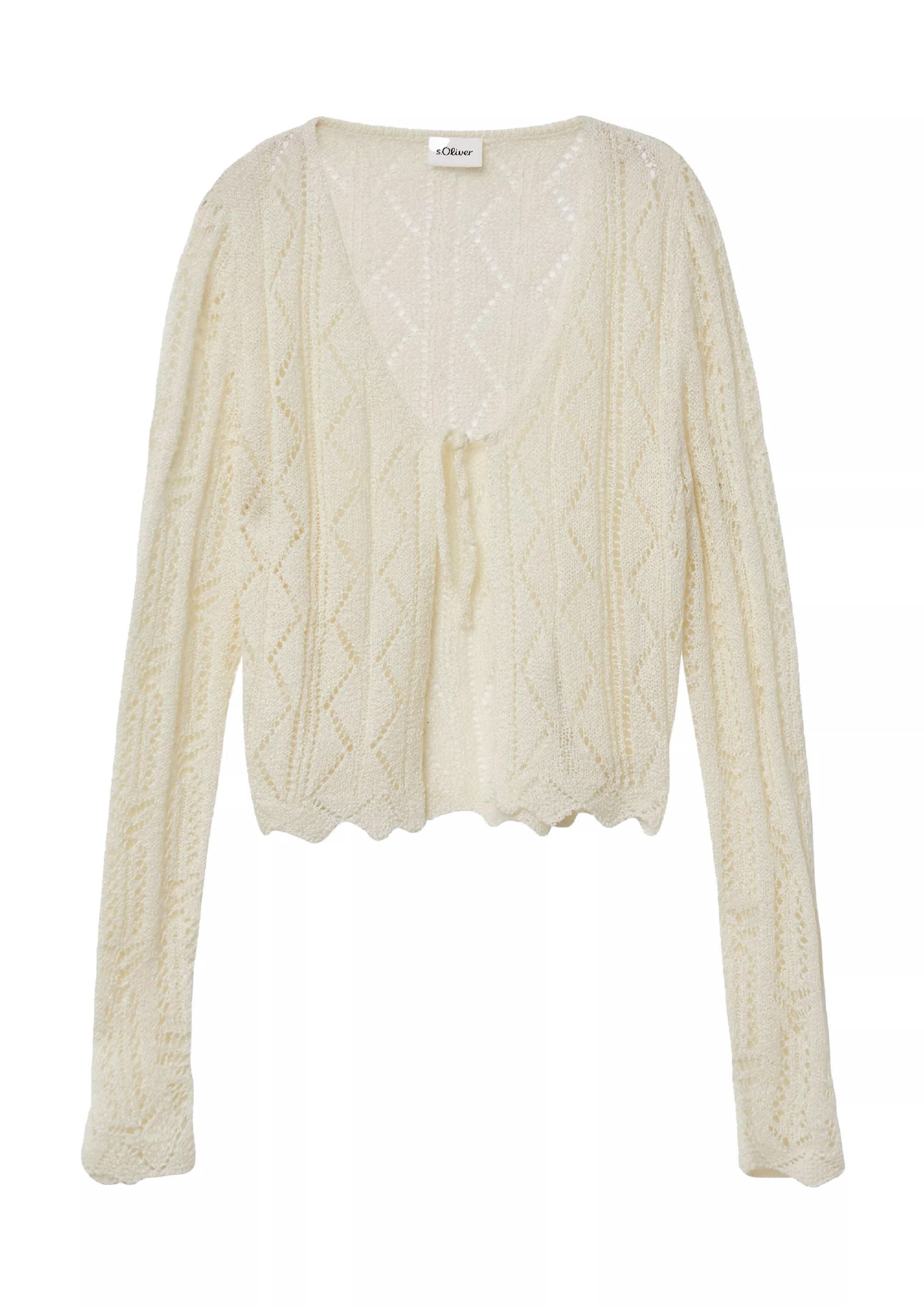 Strickjacke aus Lochstick - 0600-WHITE - Creme