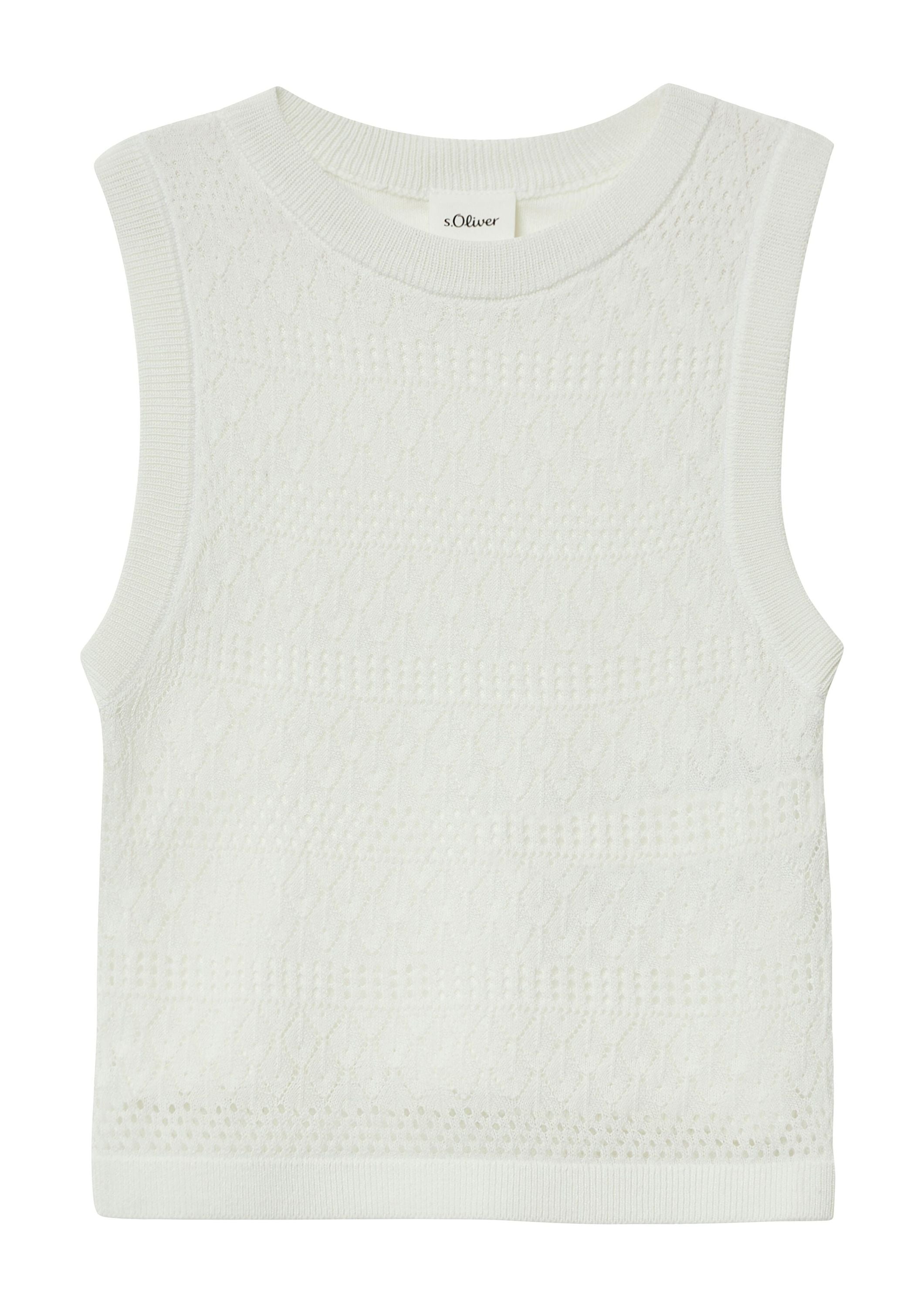 Top Cropped Fit aus Ajourstrick - 0210-WHITE - Weiß