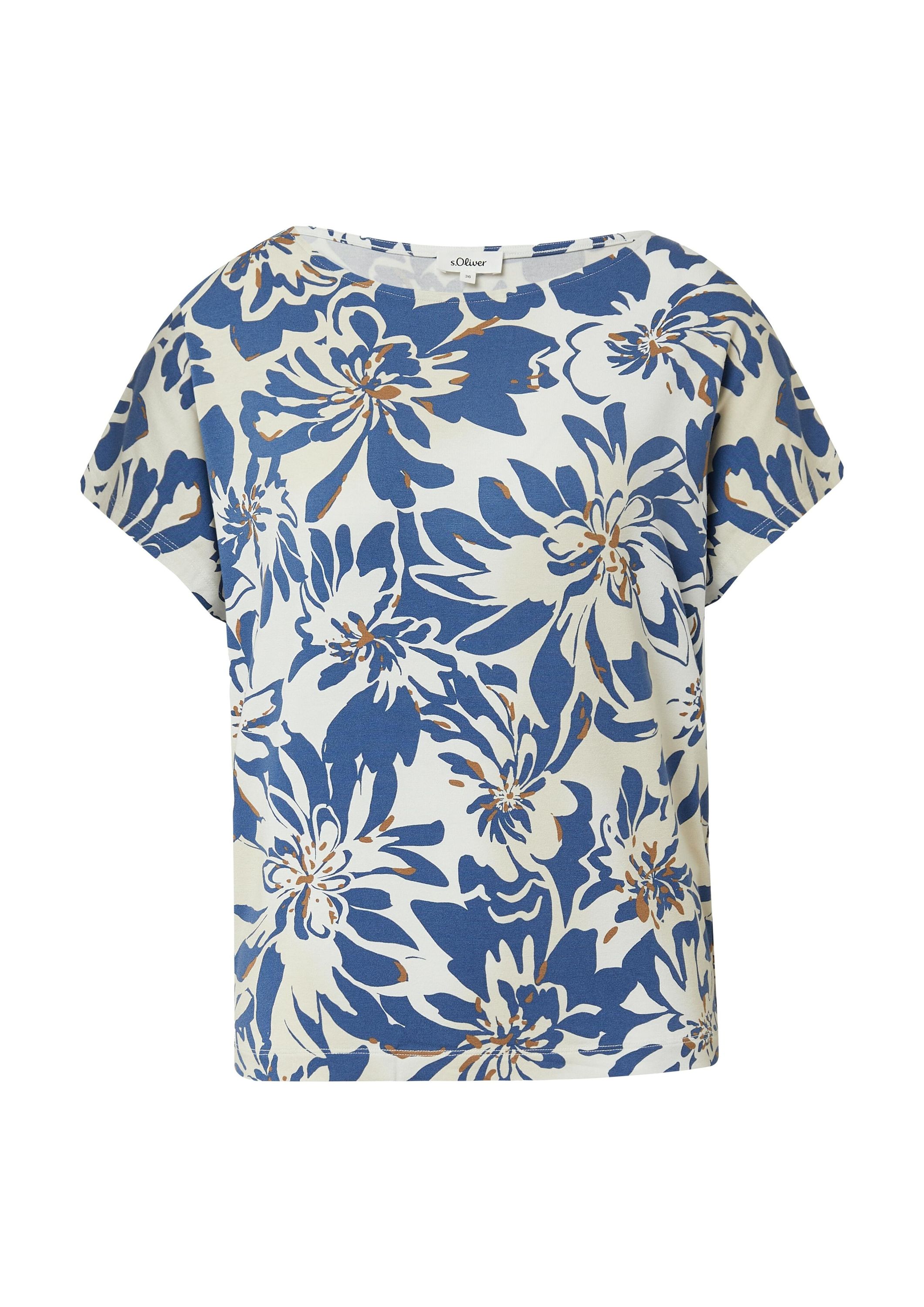 T-Shirt aus Viskose - 02A1-WHITE - Blau | Weiß