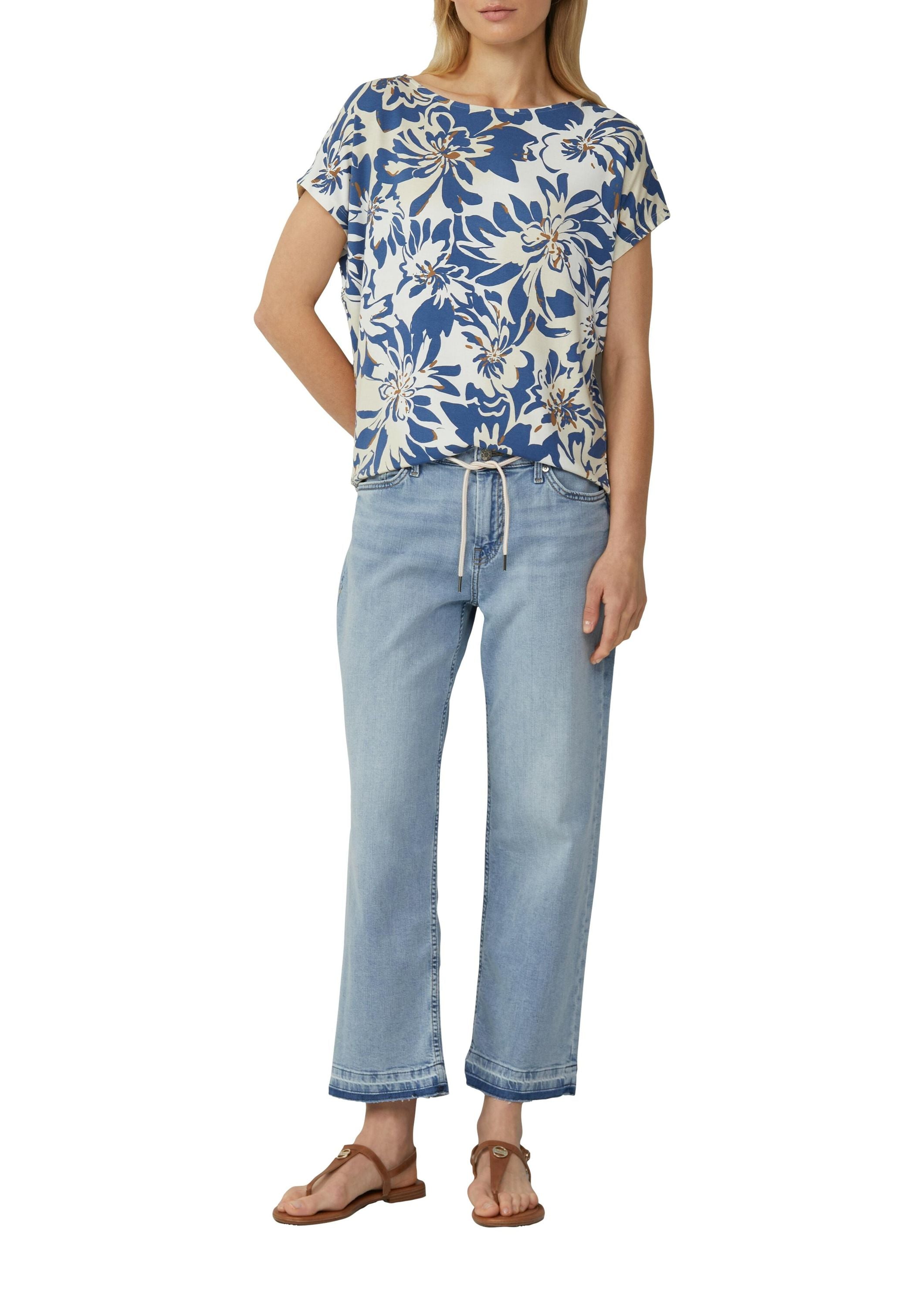 T-Shirt aus Viskose - 02A1-WHITE - Blau | Weiß