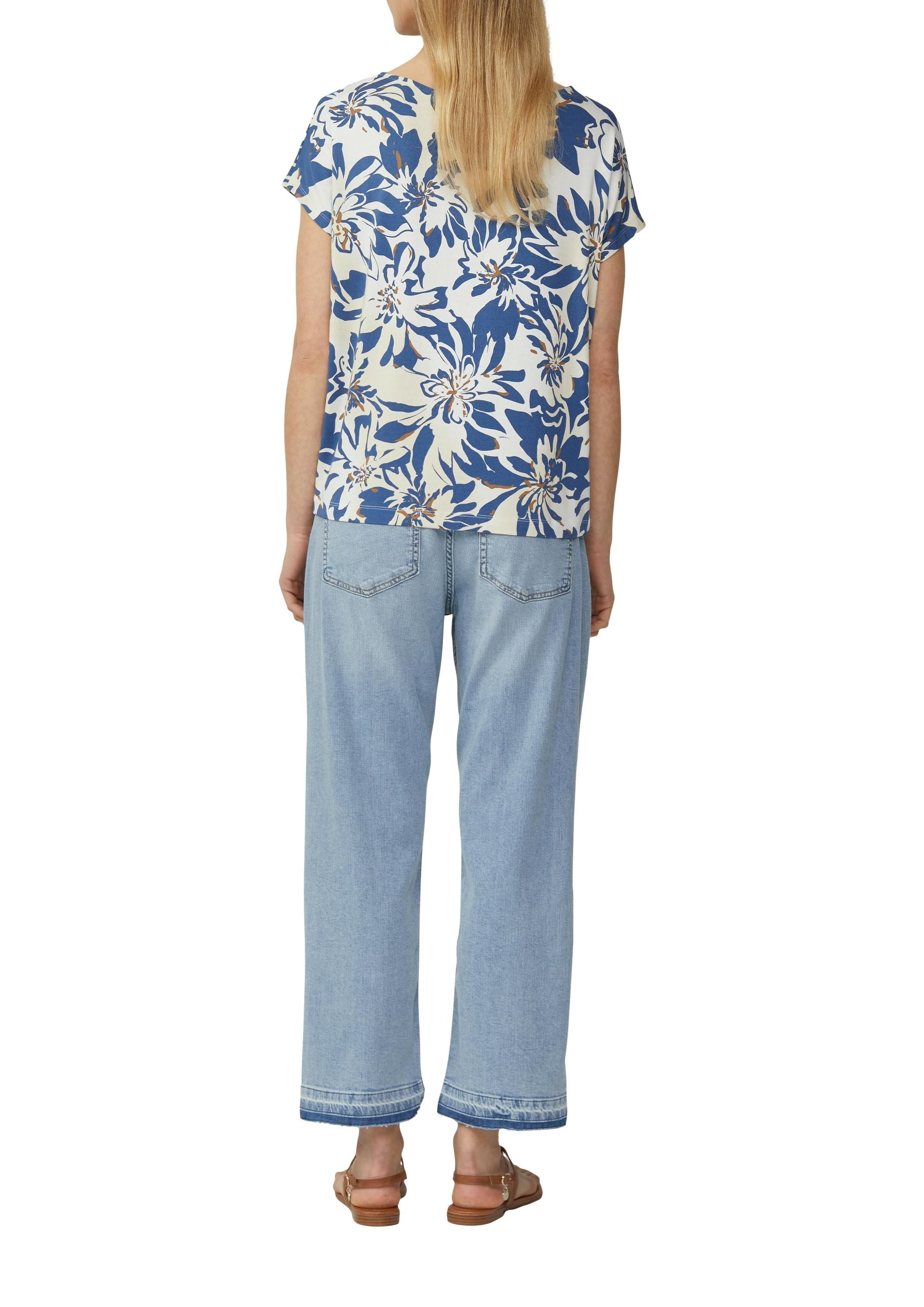 T-Shirt aus Viskose - 02A1-WHITE - Blau | Weiß