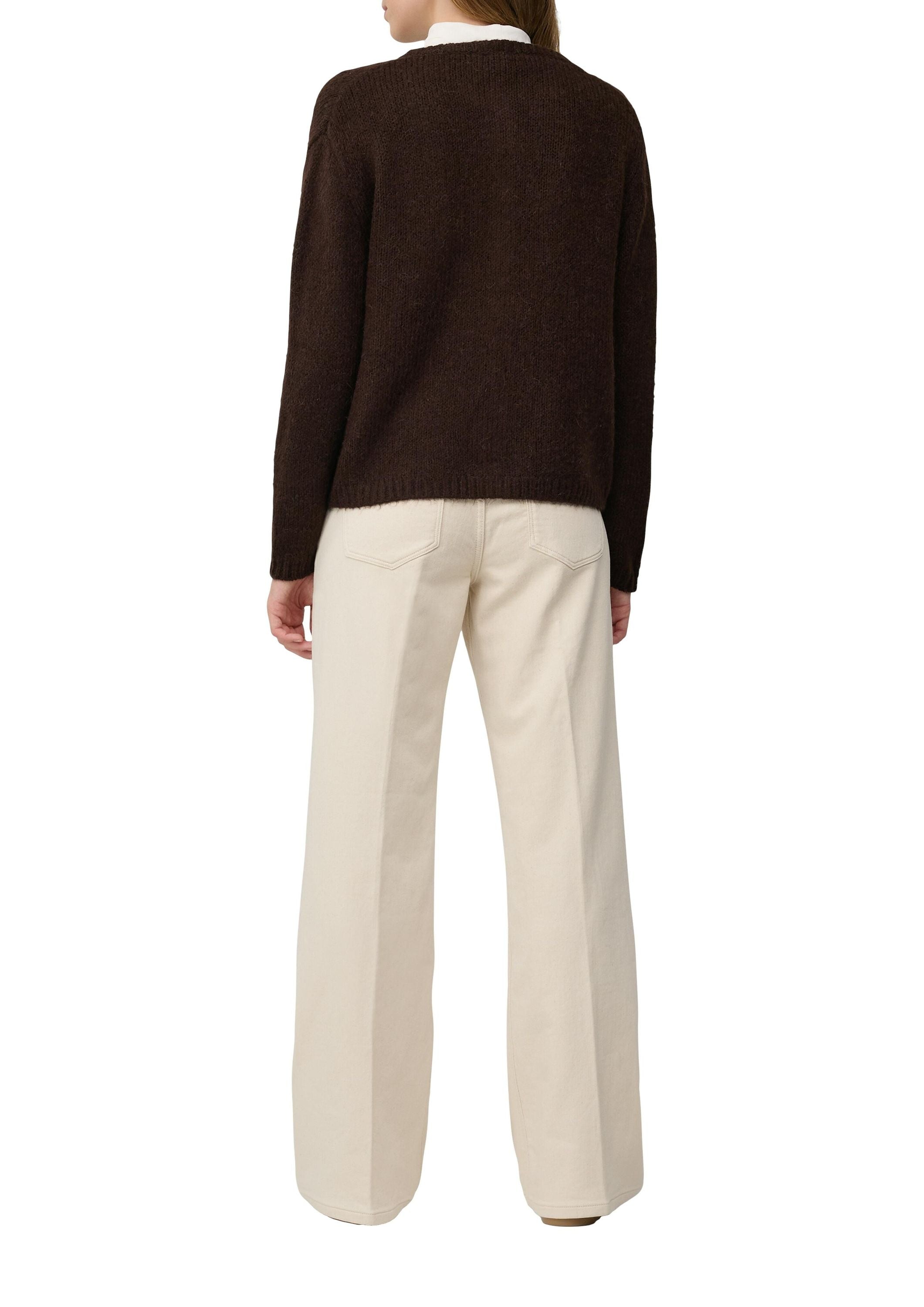 Strickjacke mit Rundhalsausschnitt - 8945-BROWN - Braun