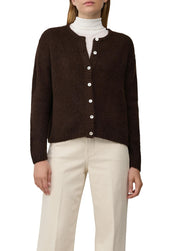 Strickjacke mit Rundhalsausschnitt - 8945-BROWN - Braun
