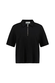 T-Shirt mit 1/2 Zip - 105-black - Schwarz