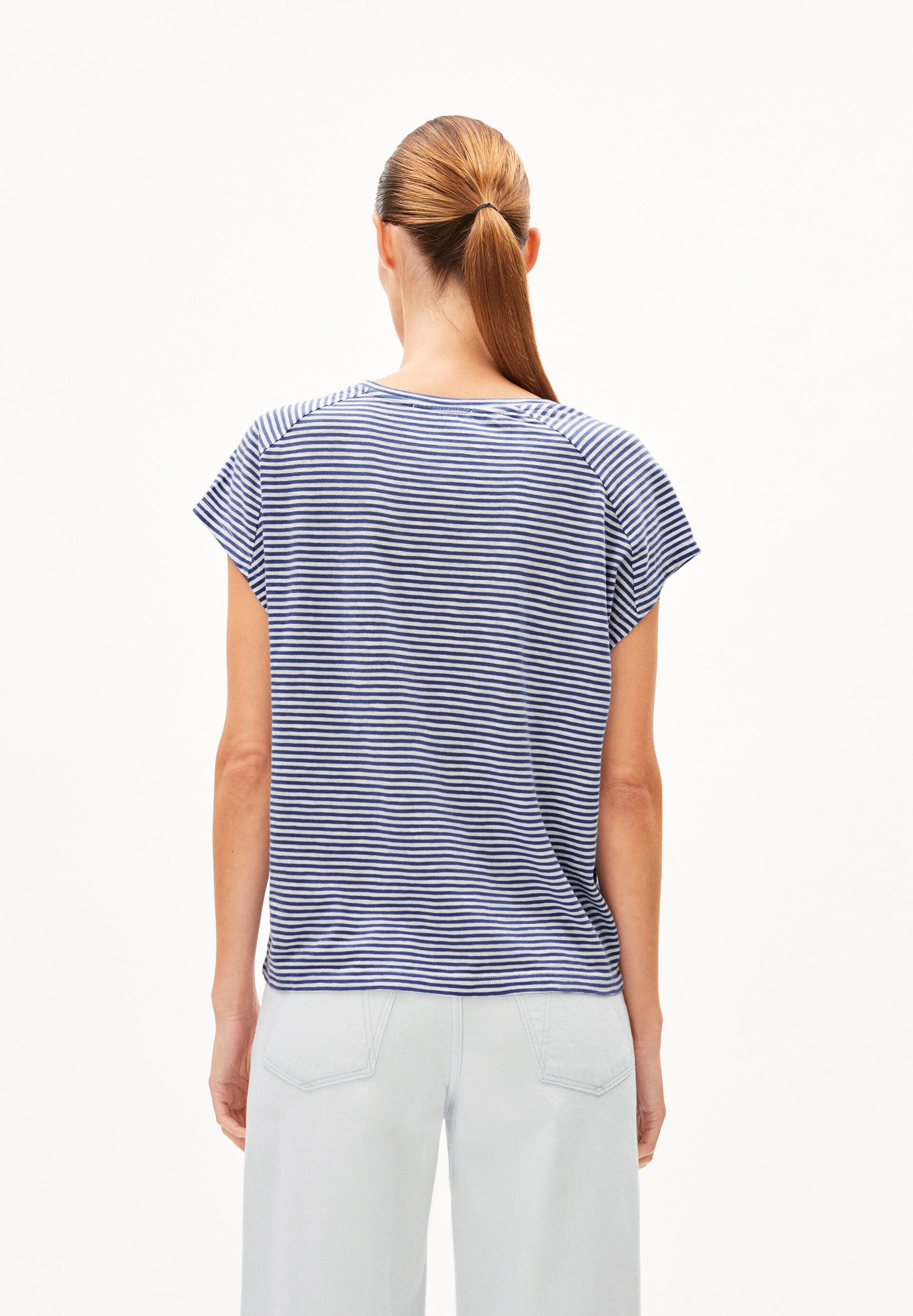 T-Shirt gestreift - 2955-faded indigo-oatmilk - Blau