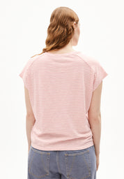 T-Shirt gestreift - 3103-oatmilk-deep rosalilly - Rosa